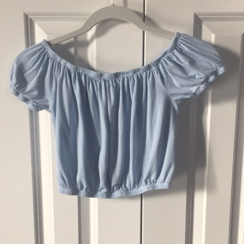 light blue off the shoulder top